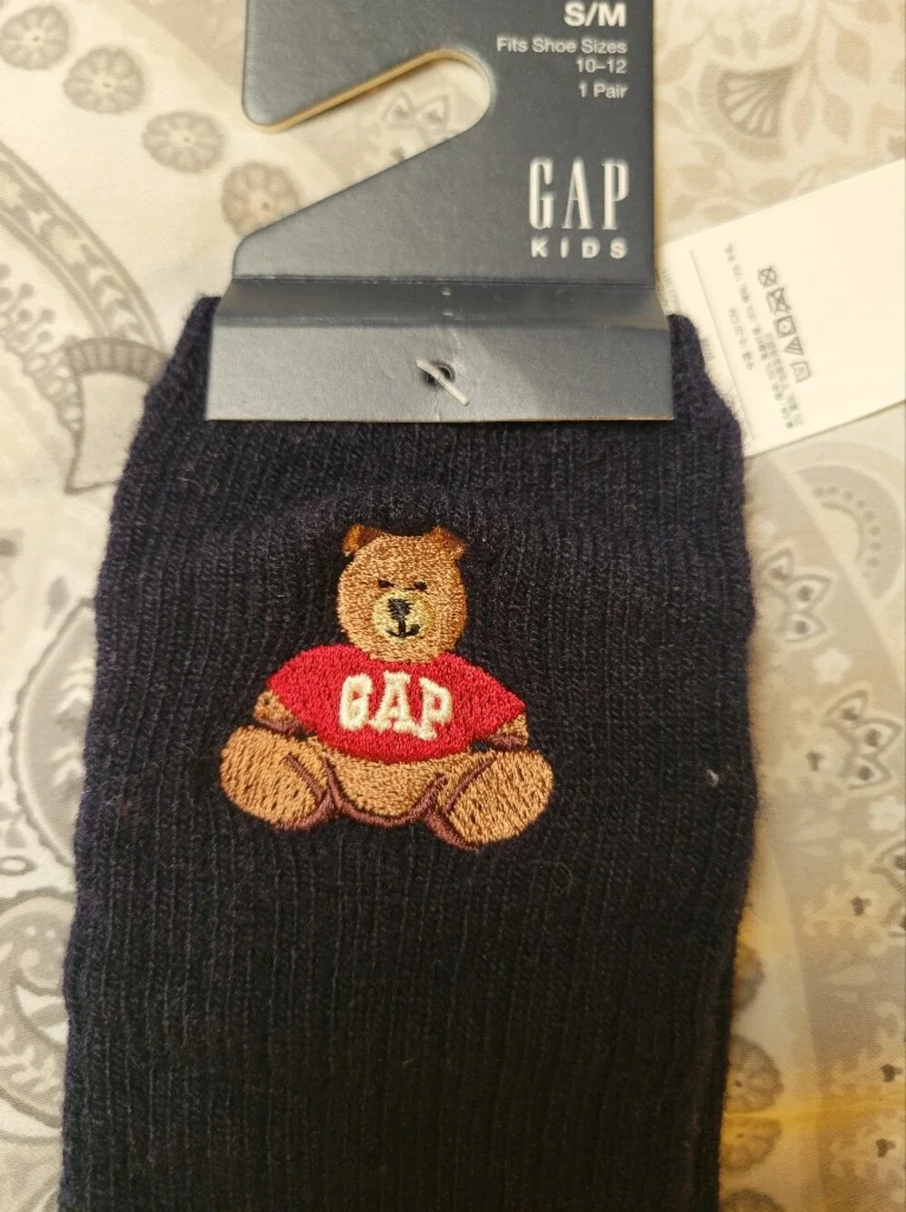 GAP KIDS Crew Socks Embroidered Brannan Bear Navy 1 PAIR - S/M Shoe Sizes 10-12